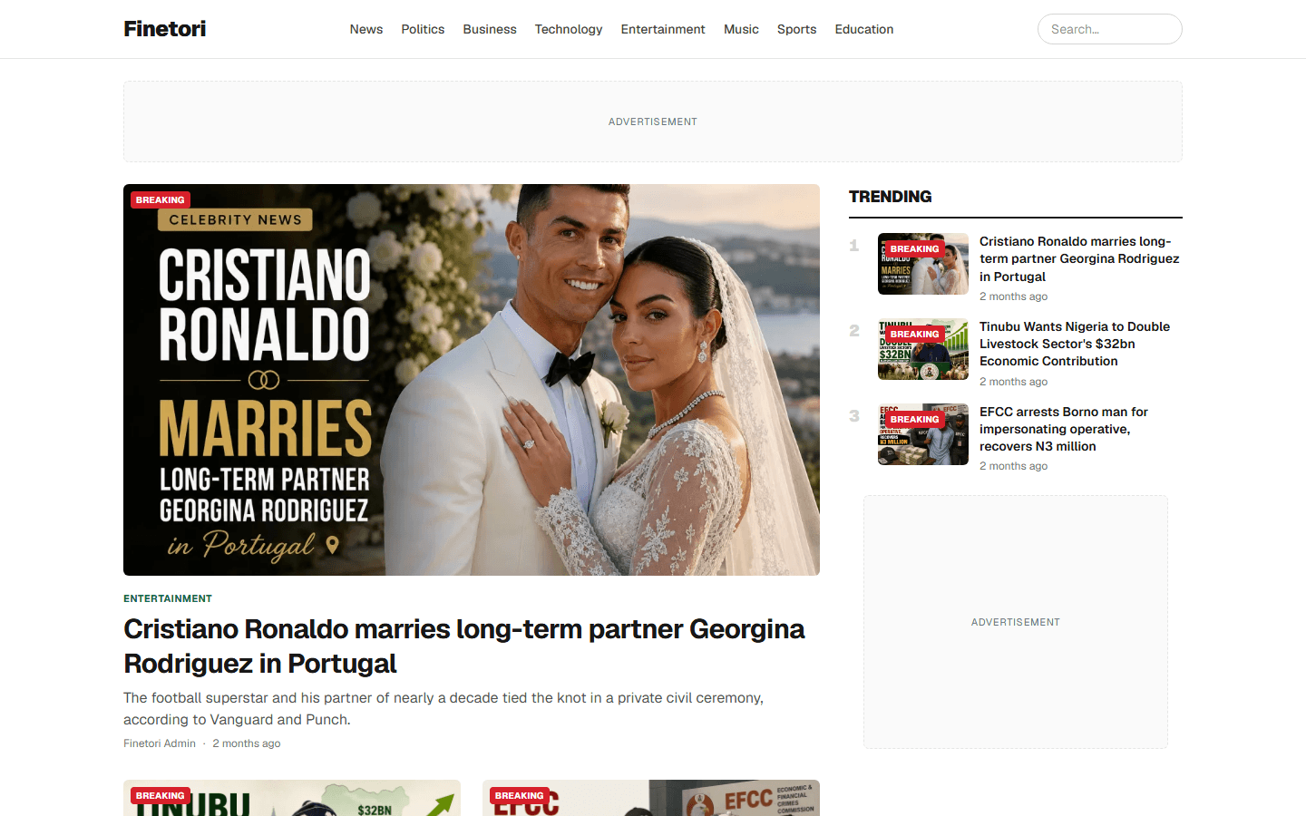Finetori website homepage