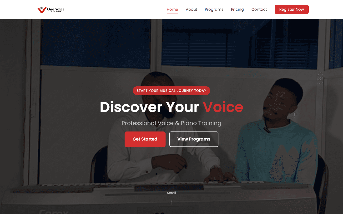 One Voice Academy website homepage